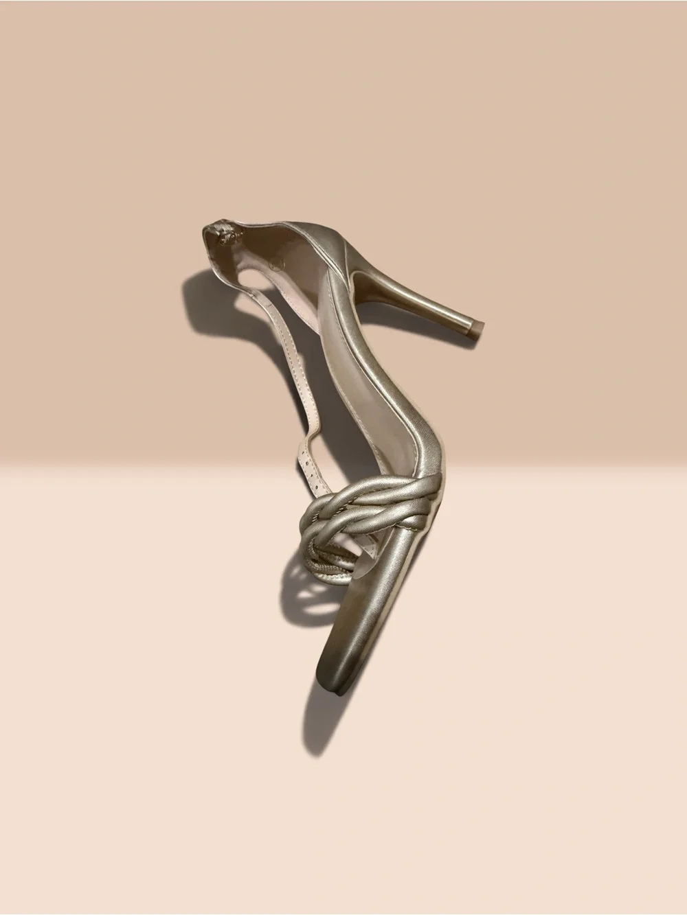 Metallic Gold Knot Detail Women’s High Heel Sandals